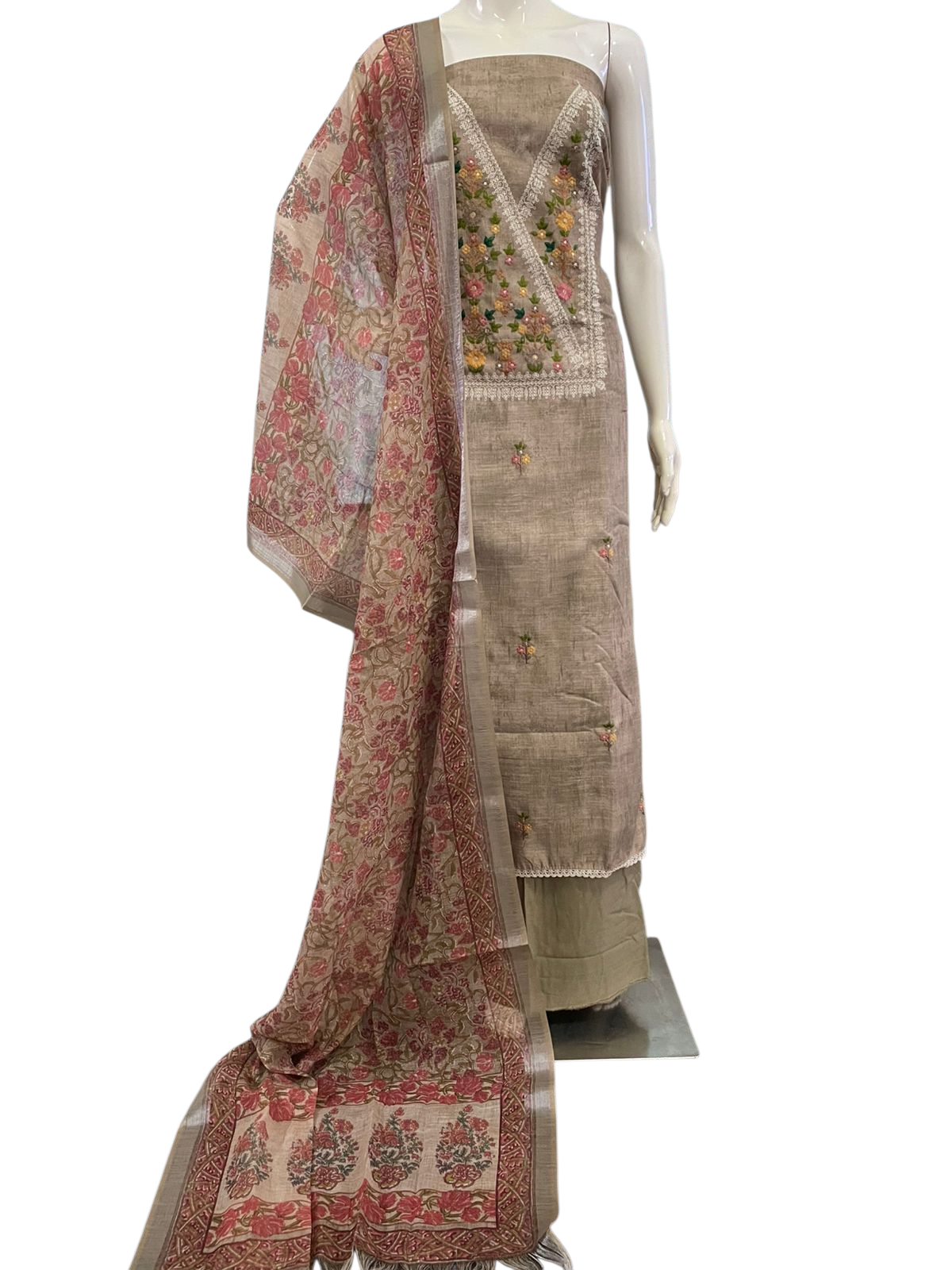 Embroidered Linen Churidar Materials