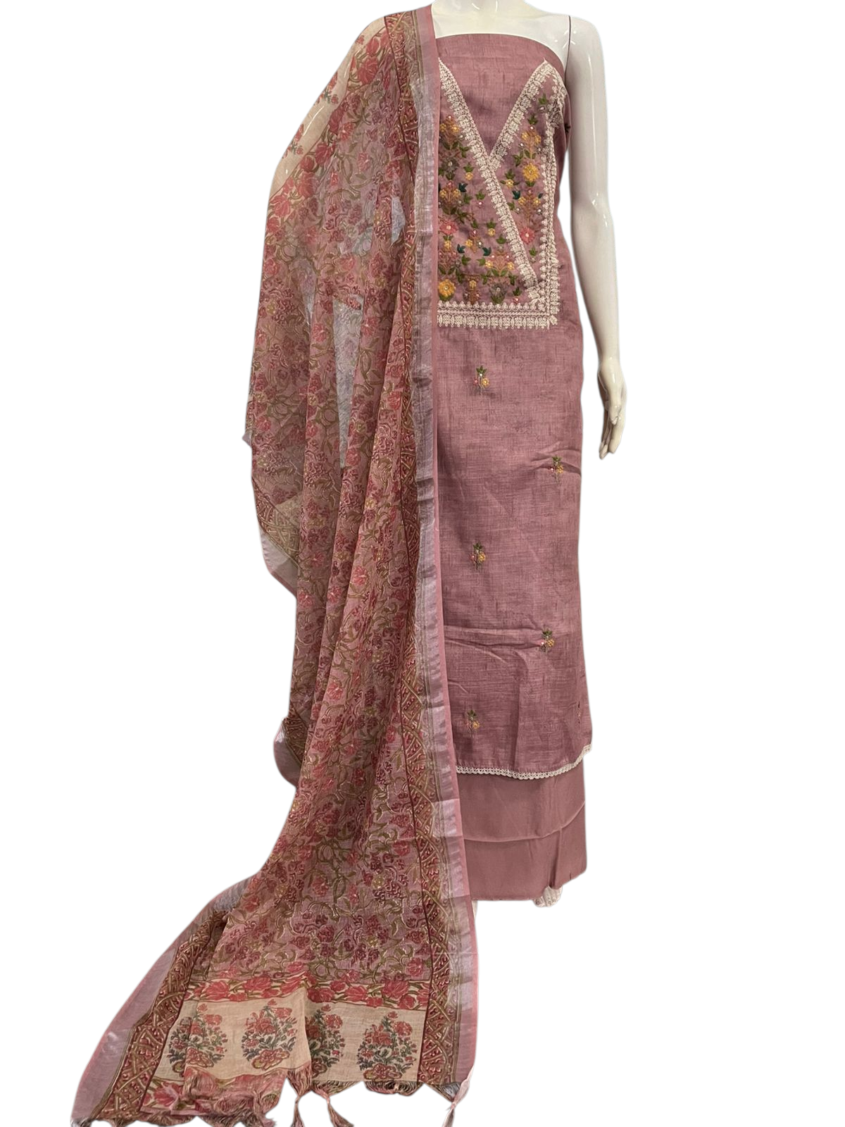 Embroidered Linen Churidar Materials