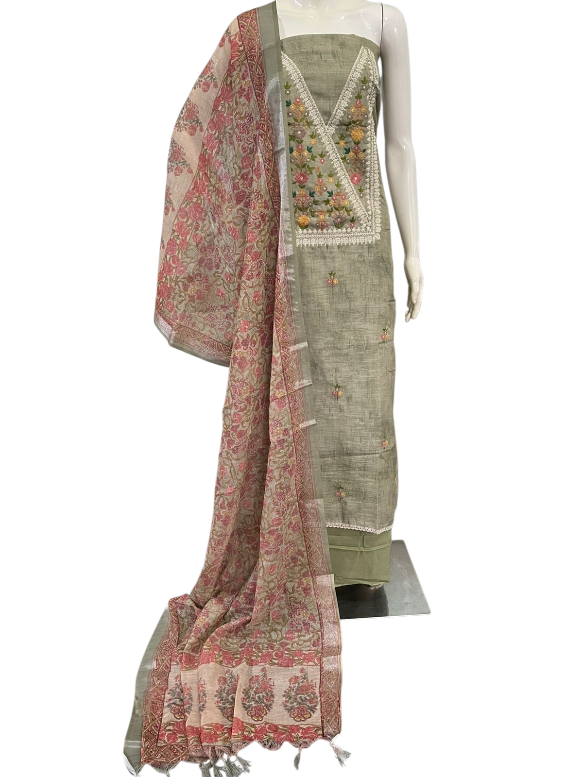 Embroidered Linen Churidar Materials