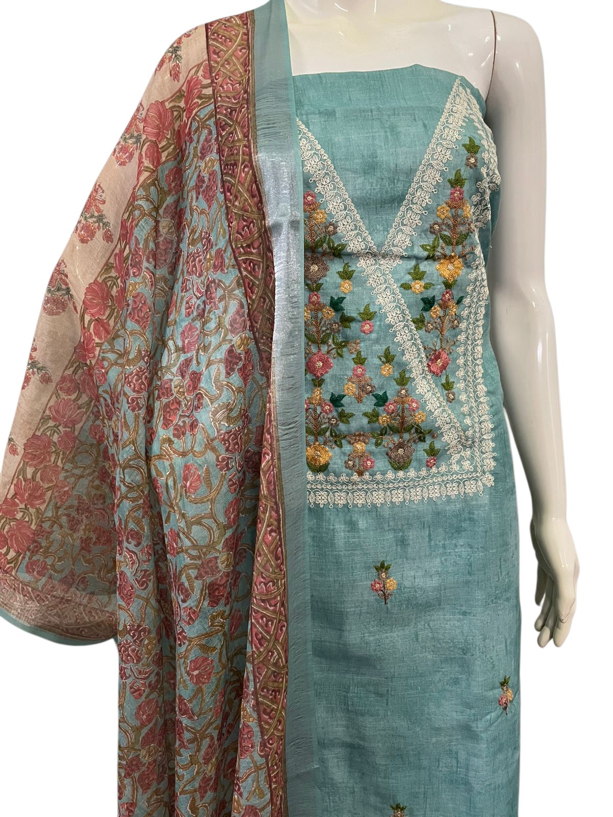 Embroidered Linen Churidar Materials