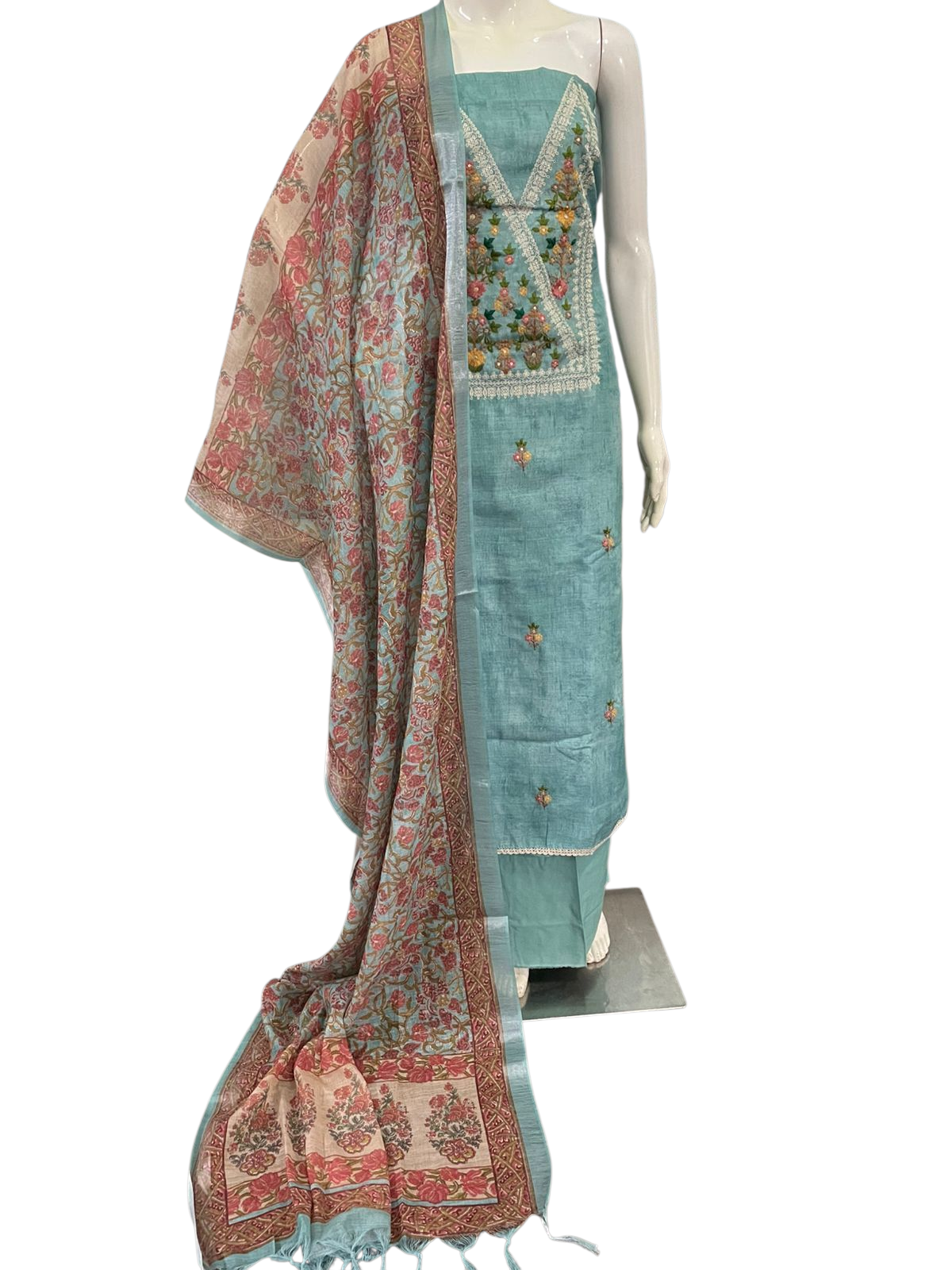 Embroidered Linen Churidar Materials